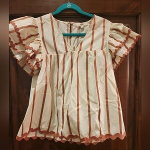 Entro Cream and Brown Striped Blouse